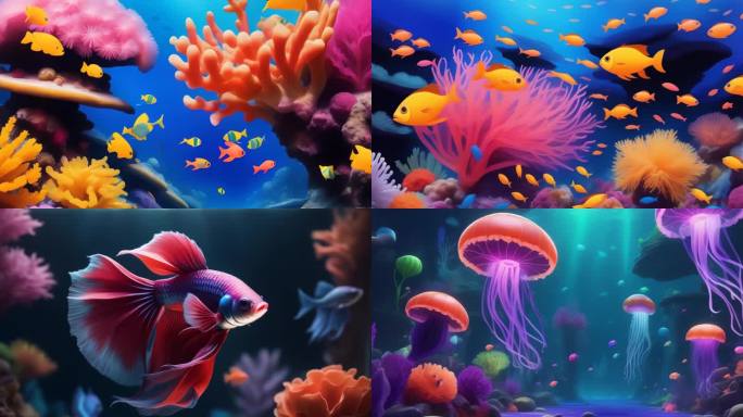 海底生物鱼群彩色热带鱼