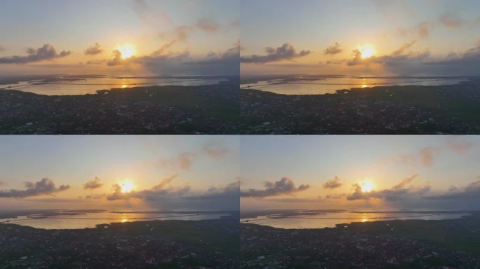 日出下的巴厘岛城市风光航拍