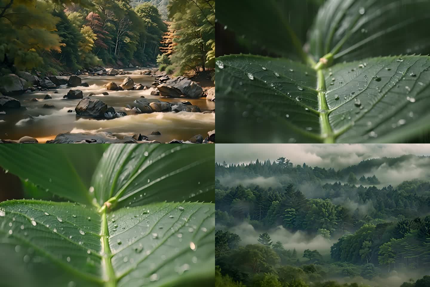 森林小溪雨林下雨绿色延时升格慢速