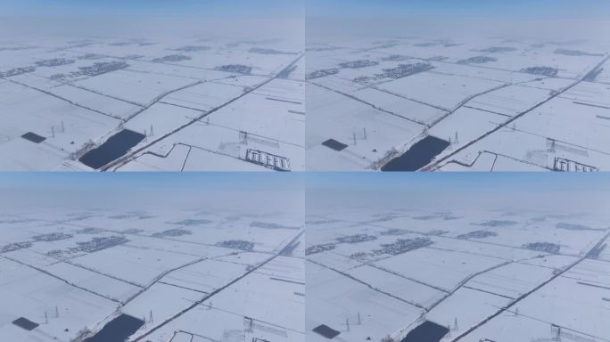 山东菏泽境内黄淮平原上的村庄雪景