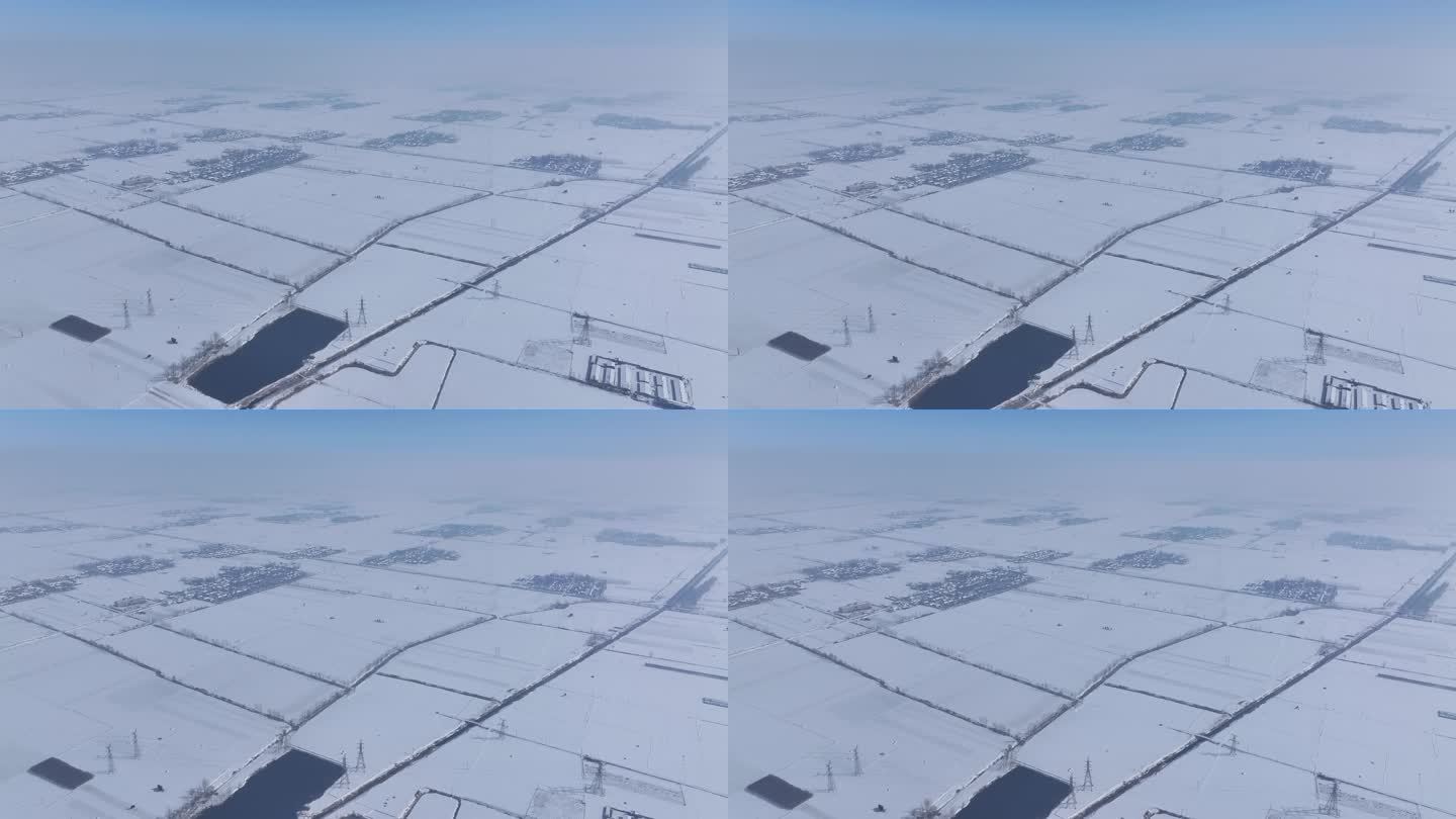 山东菏泽境内黄淮平原上的村庄雪景
