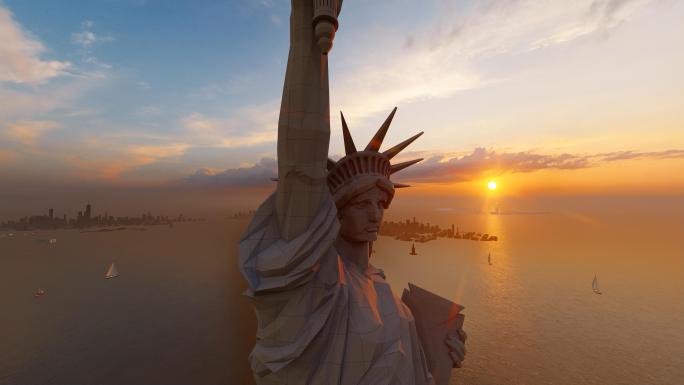 航拍自由女神像美国象征铜像雕塑