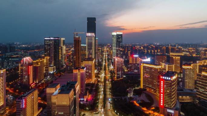 西安高新绿地CBD夜景航拍延时