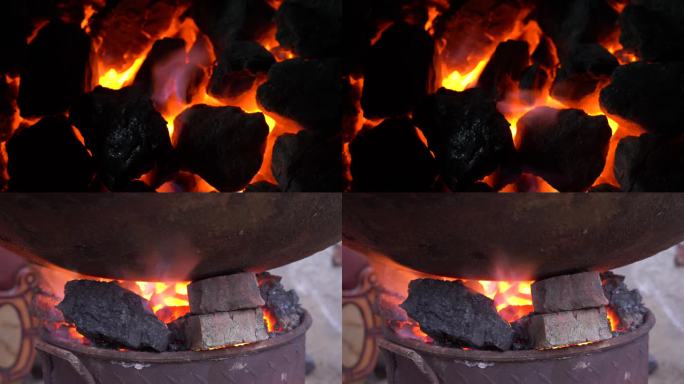 燃烧的煤炭炉子