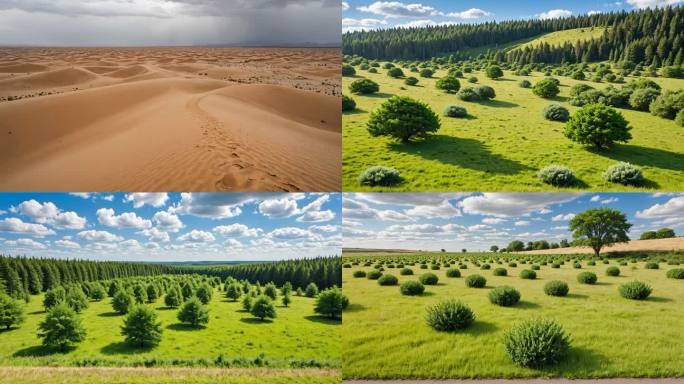 沙漠变绿洲植树造林保护环境治理风沙延时