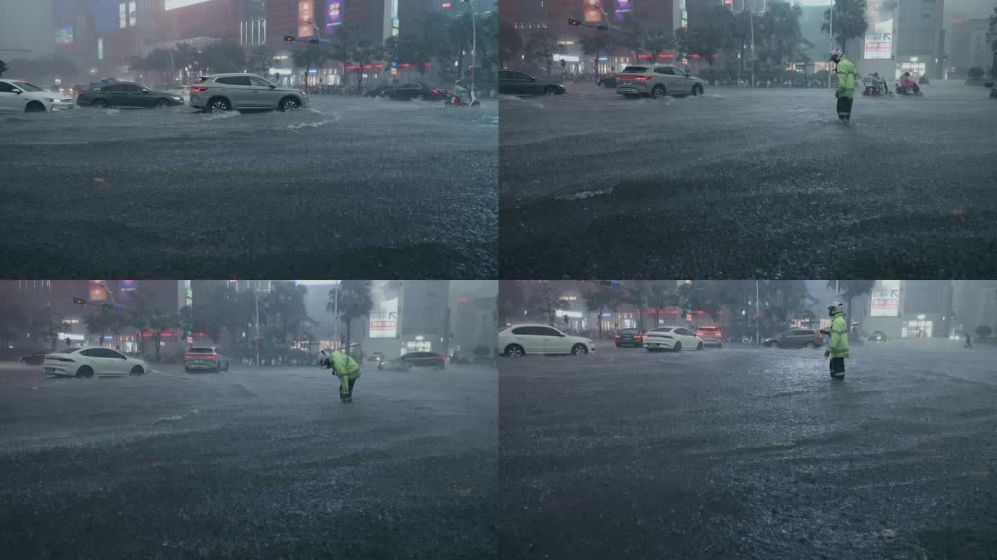 暴雨城市水中交通-升格动画