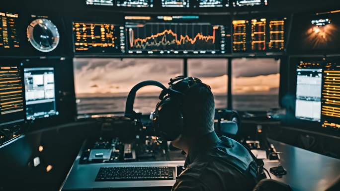 海军军官在电脑屏幕上观察雷达