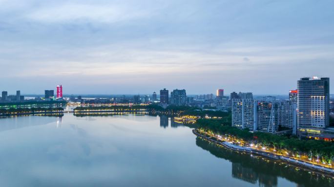 九江两湖风景傍晚航拍延时