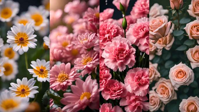 【4K竖屏】唯美花束背景鲜花玫瑰花康乃馨