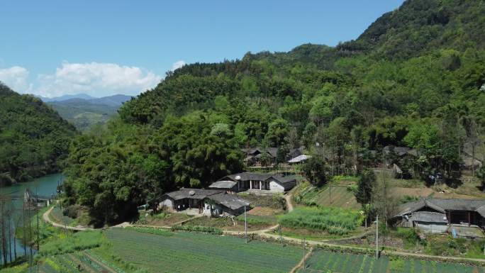 四川成都平原乡村田园出河航拍