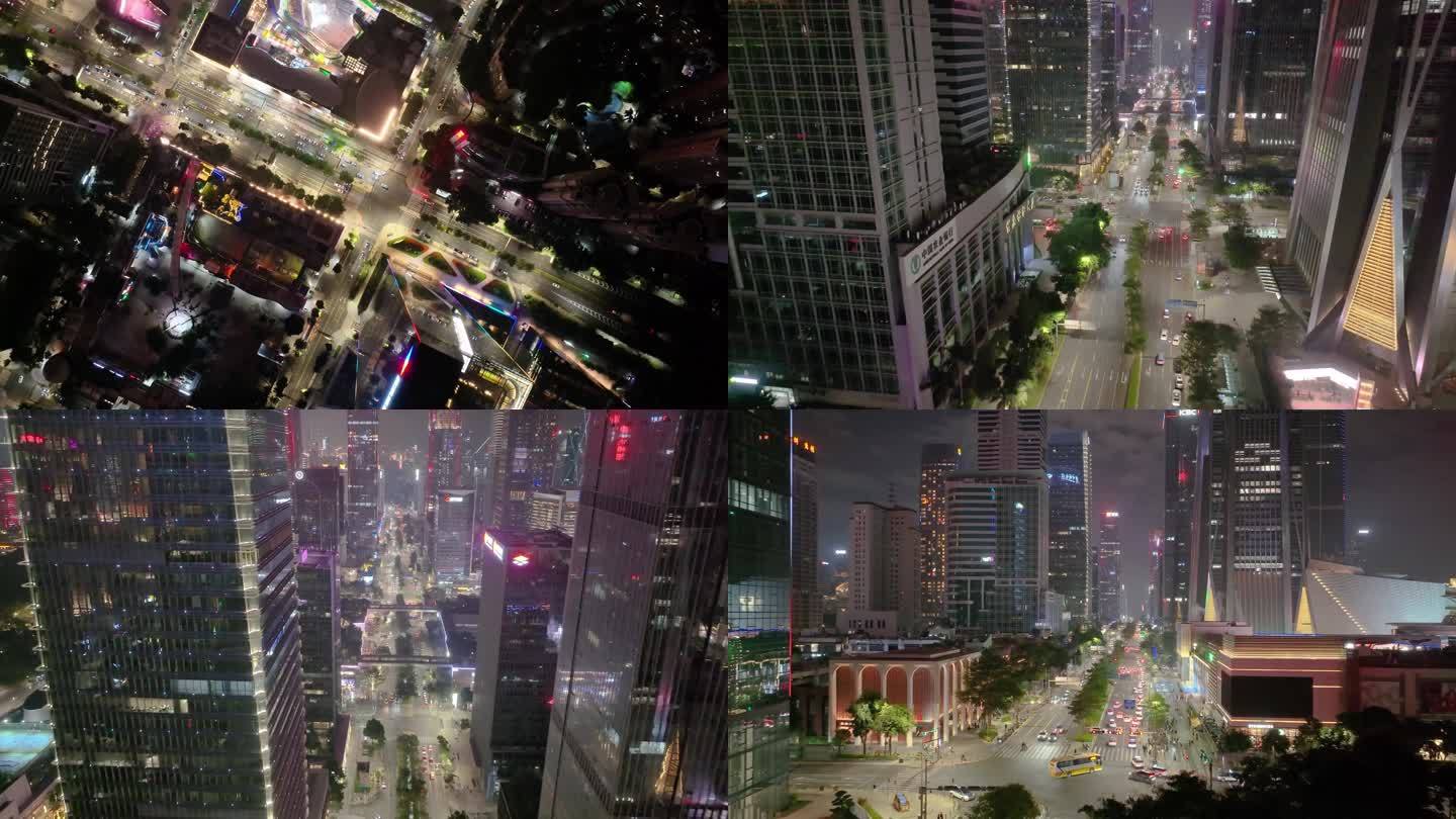 深圳夜晚夜景航拍福华路繁华十字路口广东风