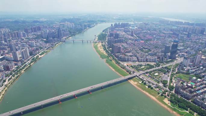 中国株洲湘江两岸城市风光航拍