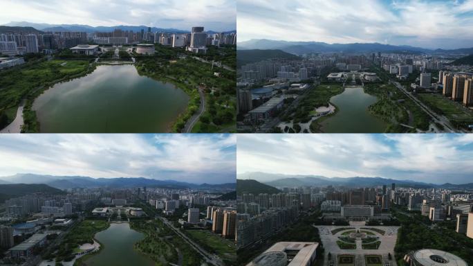 福建龙岩龙津湖公园龙岩市政府航拍