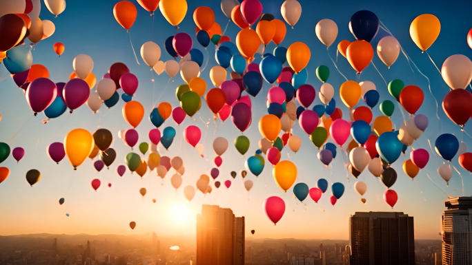 五颜六色气球飞向天空放飞梦想希望