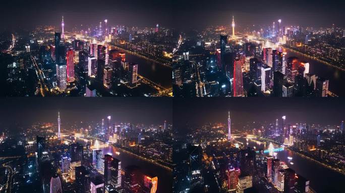 航拍广州 夜景 科技城 金融区
