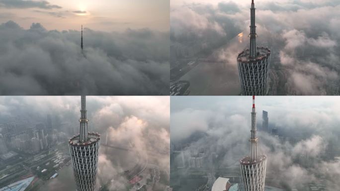 4K高清航拍广州塔穿云时刻