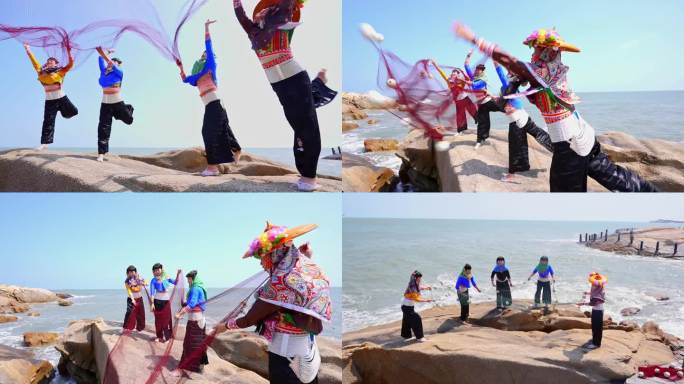 泉州惠安女渔女扔渔网