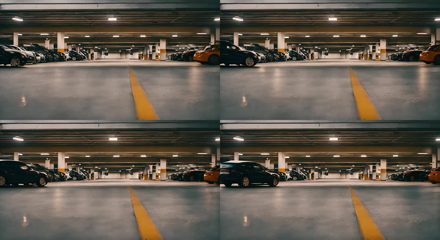 在停车场寻找停车位的汽车