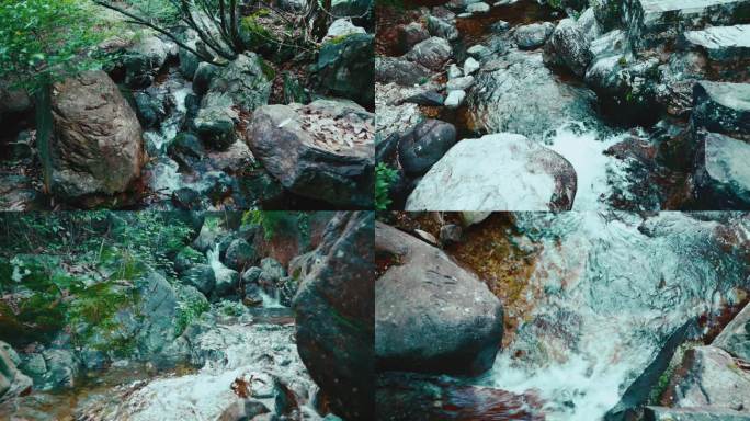 户外森林瀑布水流岩石空镜头合集