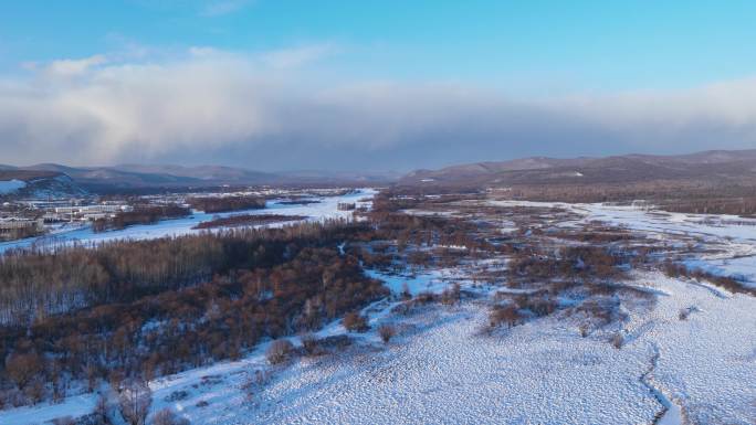 延时航拍大兴安岭冻土森林湿地雪景