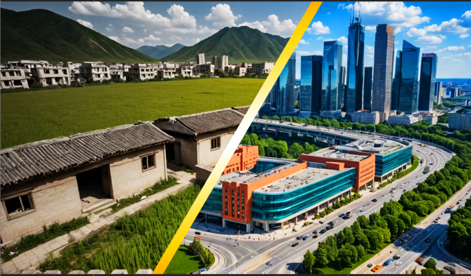 中国速度乡村振兴城市化进程发展延时摄影