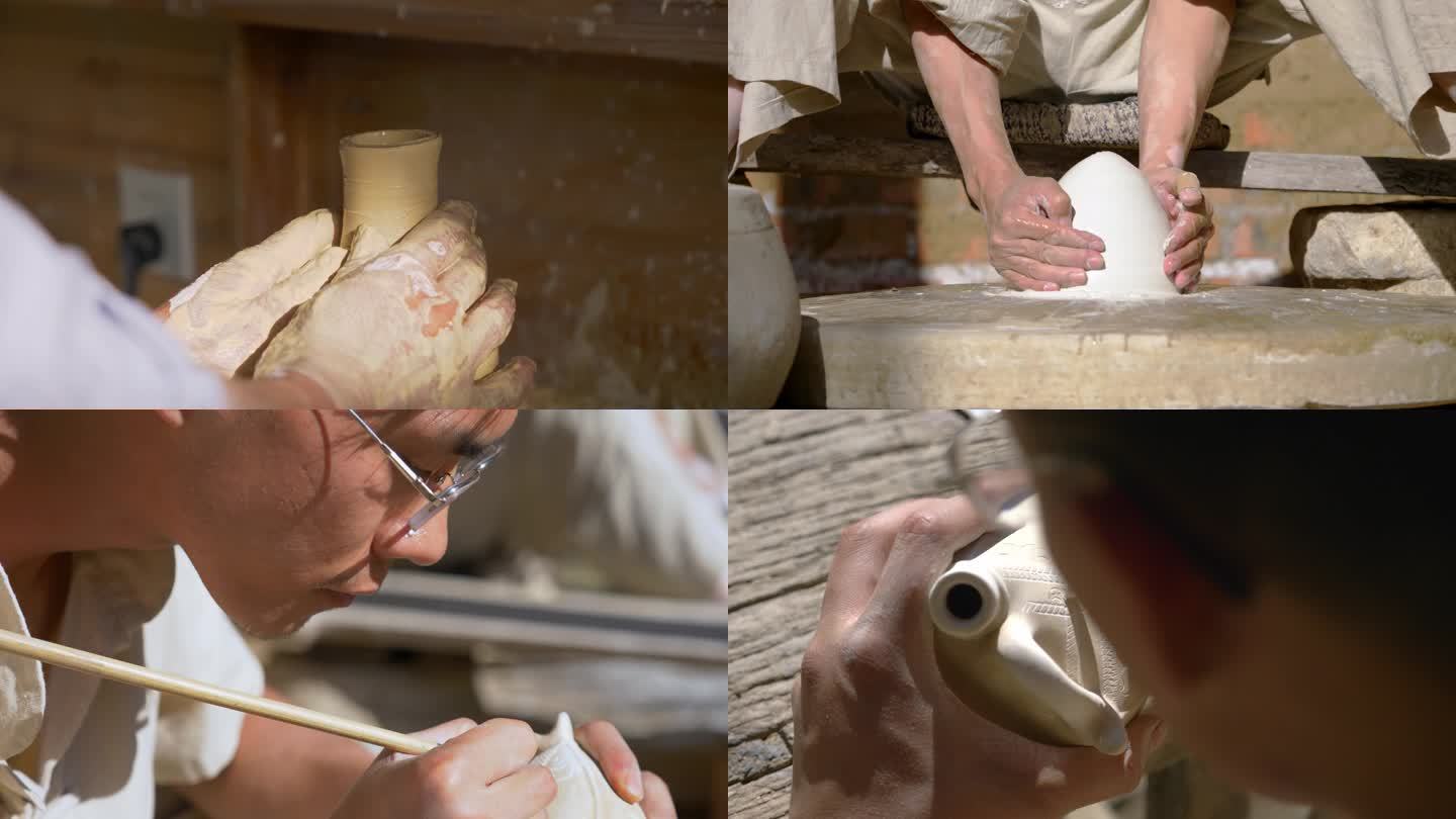 陶瓷工匠拉胚雕刻