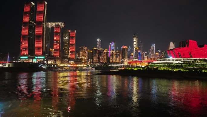 重庆朝天门嘉陵江长江游船夜景航拍