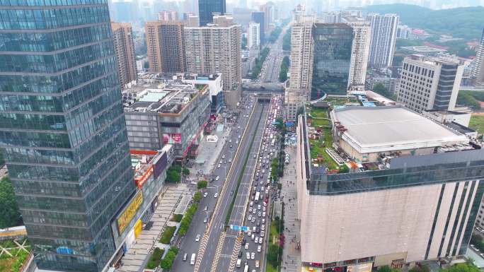 湖北武汉洪山区街道口航拍车流交通城市风景