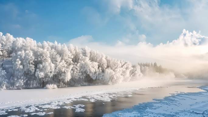 吉林雾凇冬天雪景雾凇寒冬寒冷冬季冰天雪地