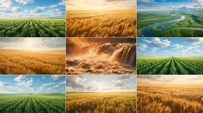 小满主题绿色麦田和华北平原黄河流域的麦田