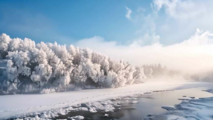 吉林雾凇冬天雪景雾凇寒冬寒冷冬季冰天雪地