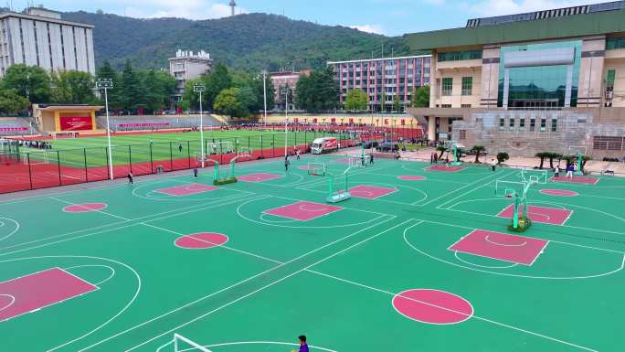 湖南大学学校校园风景航拍篮球场体育场长沙