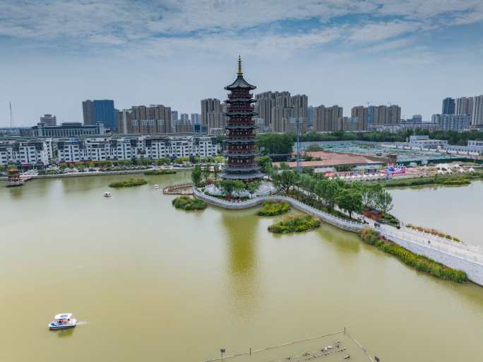 航拍菏泽曹州古城延时摄影白天+夜景