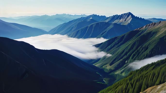 山河自然生态环境绿水青山云雾缭绕