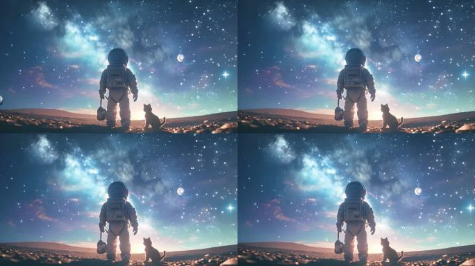 儿童节背景 舞台背景 一个宇航员眺望远方