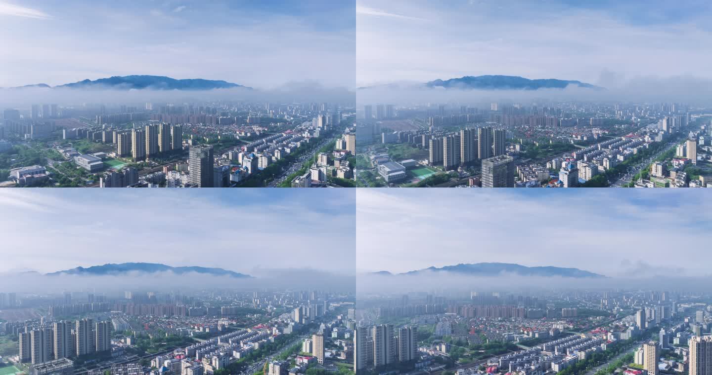 清晨山畔云雾及九江城景航拍延时