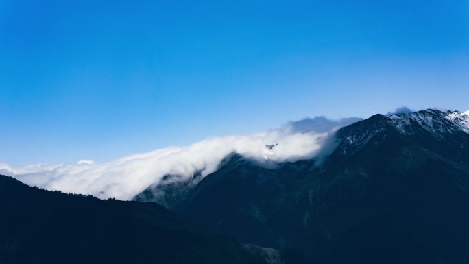 雪山顶上的云海流动,延时摄影