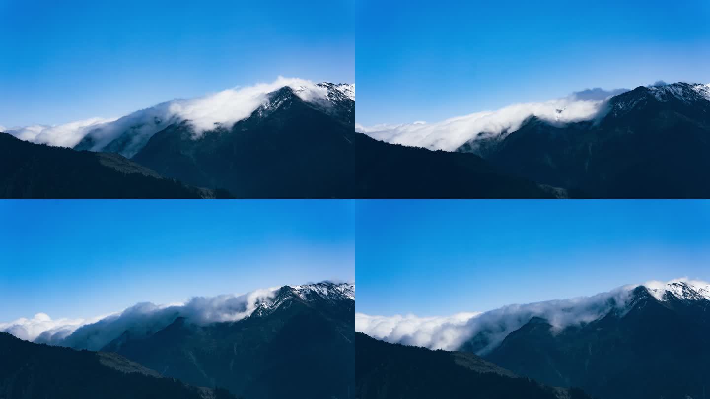 雪山顶上的云海流动,延时摄影