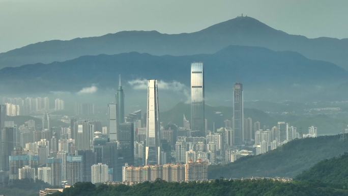 航拍深圳城市地标建筑云海景观