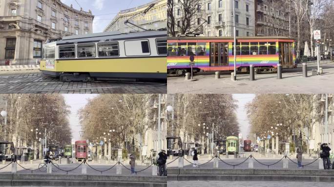 原创实拍米兰城市街景有轨电车