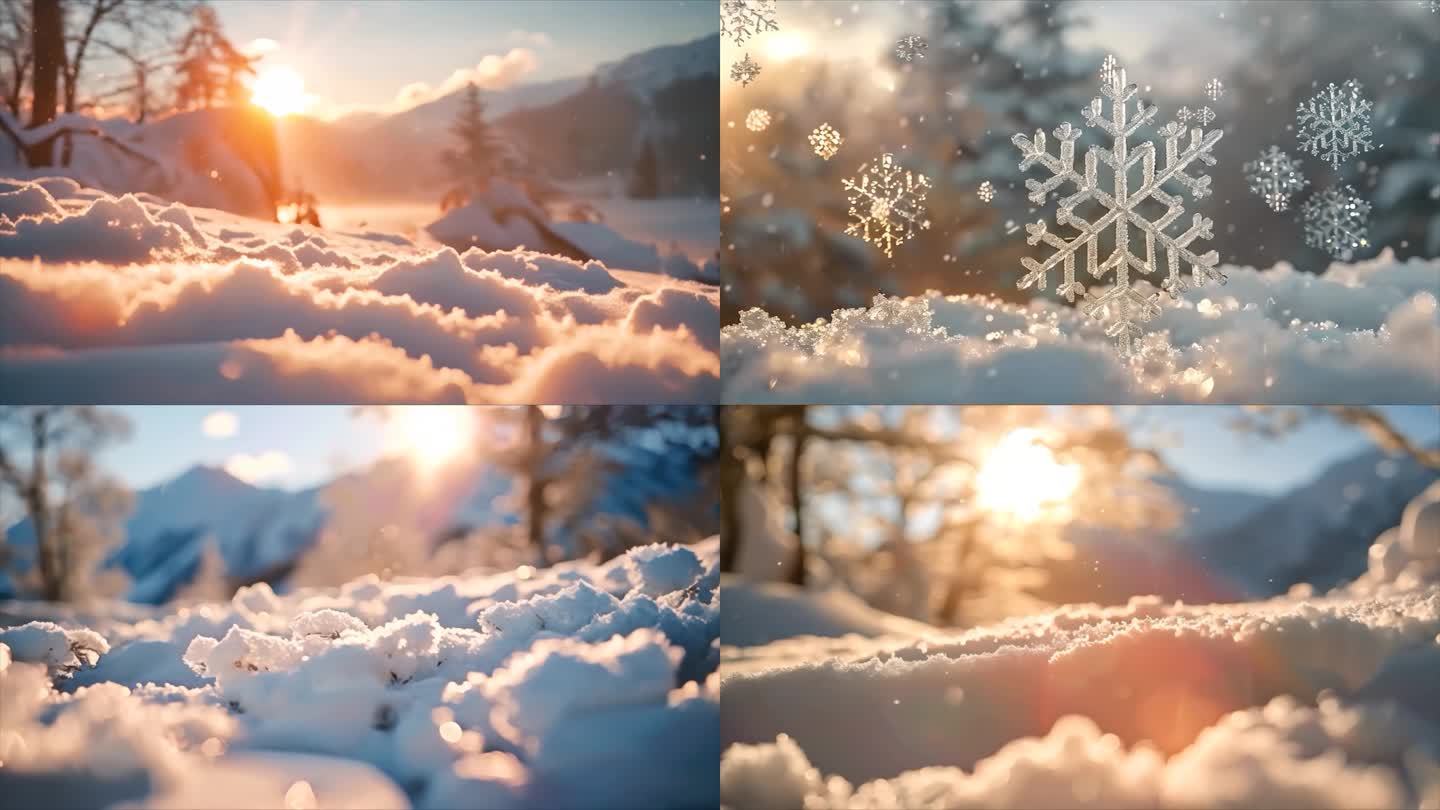 冬天雪花雪景下雪天冰晶雪花特写空镜头唯美