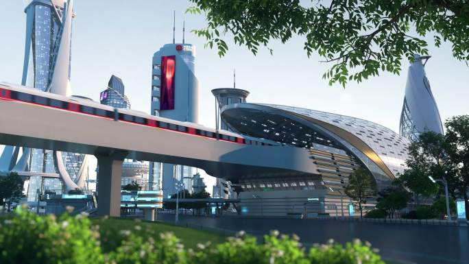 三维 高铁站 未来 城市 科幻