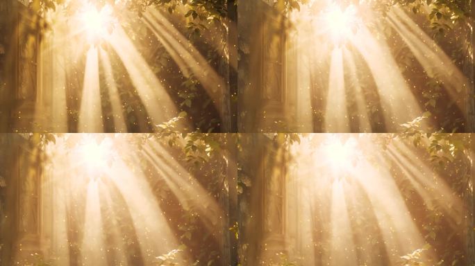 树林金色阳光粒子射线