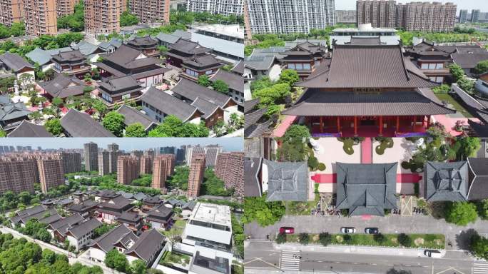 宁波市江北区宝庆寺宝庆讲寺寺庙航拍