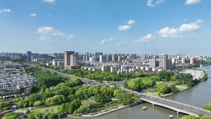 4K航拍昆山城市建筑风光大景