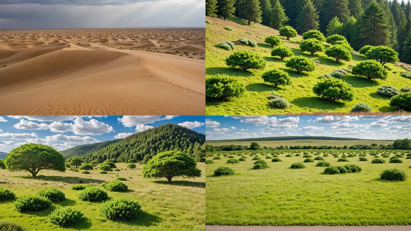 沙漠变绿洲植树造林保护环境治理风沙延时