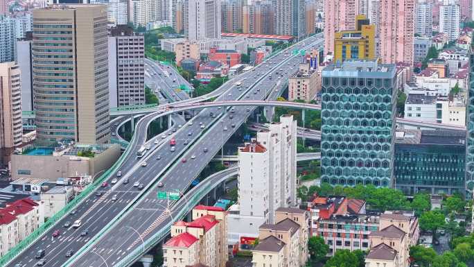 上海市杨浦区大柏树立交桥航拍车流交通城市