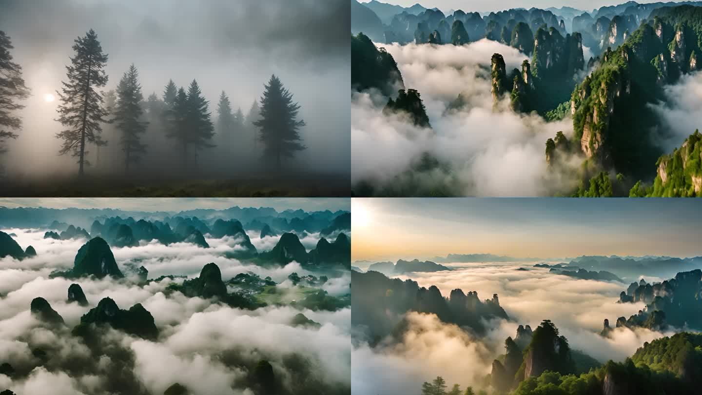 大美中国山林雾气清晨