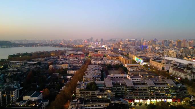 杭州西湖景区夜景美景航拍