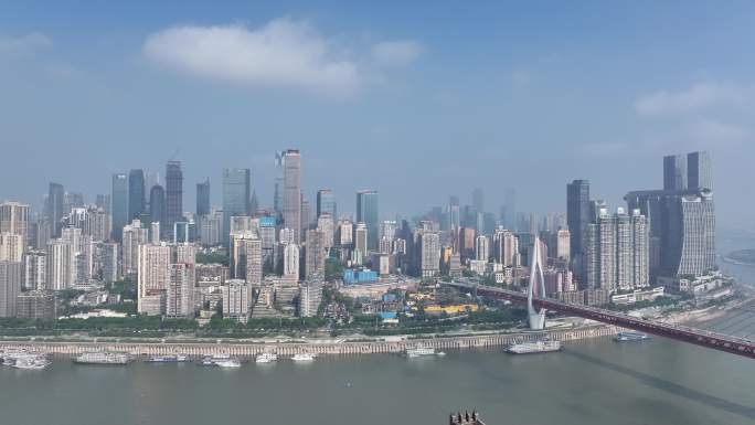 重庆渝中区CBD东水门长江大桥大景航拍